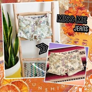 MISS ME Mint Green Floral Cutoff Jean Shorts Boho